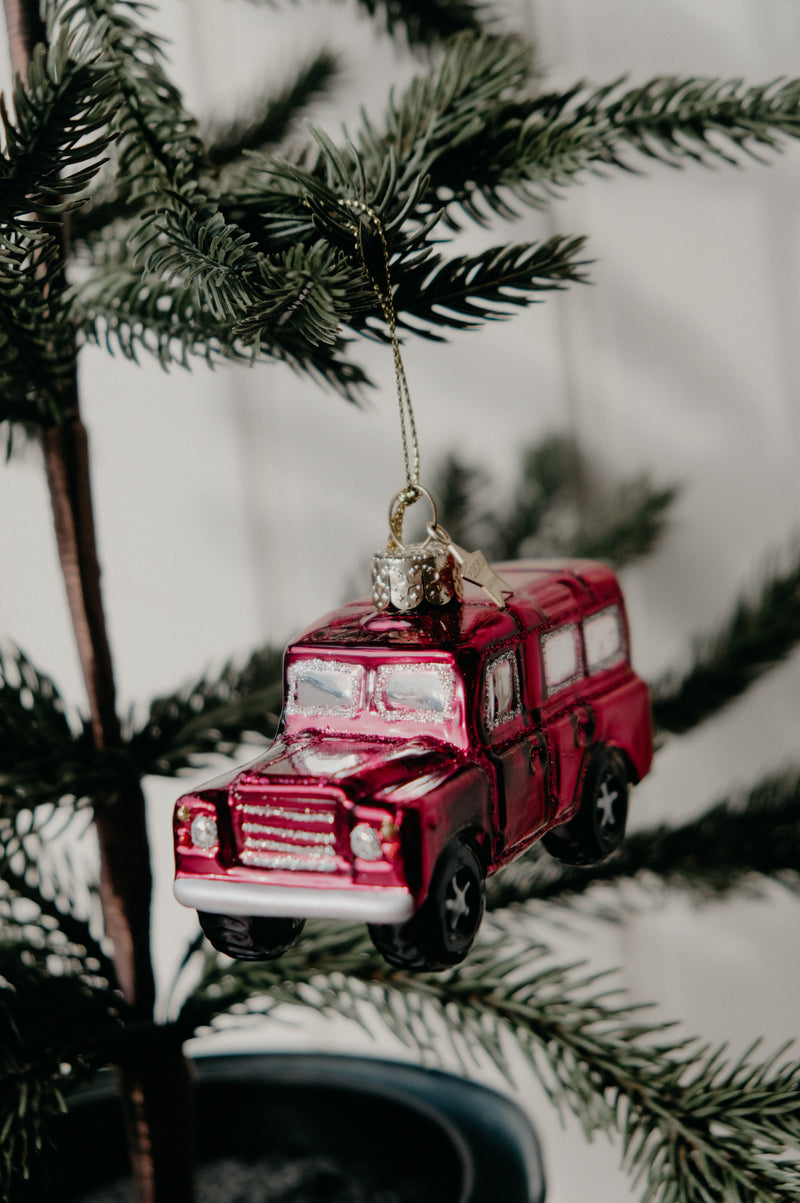 Taylor Land Rover Red Car Glitter Christmas Bauble Ornament