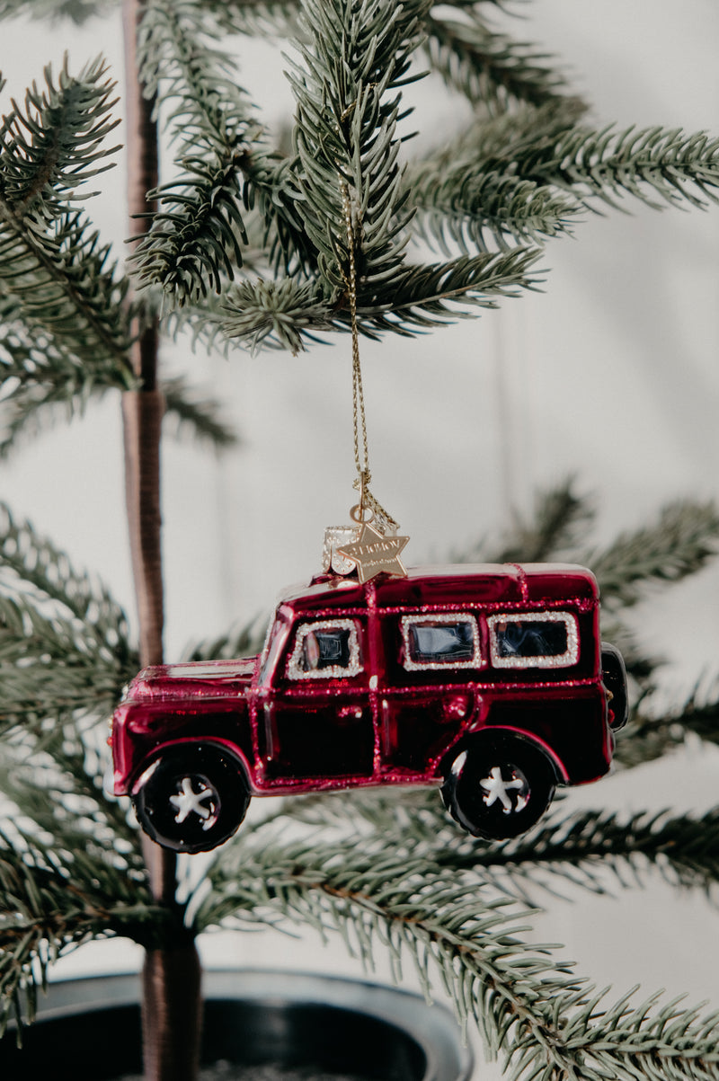 Taylor Land Rover Red Car Glitter Christmas Bauble Ornament