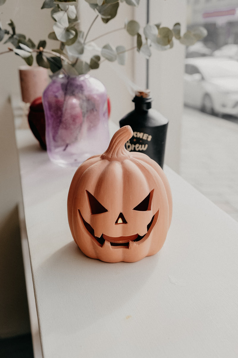 Maddie Terracotta Jack-o-Lantern Pumpkin Tealight Holder Halloween Autumn