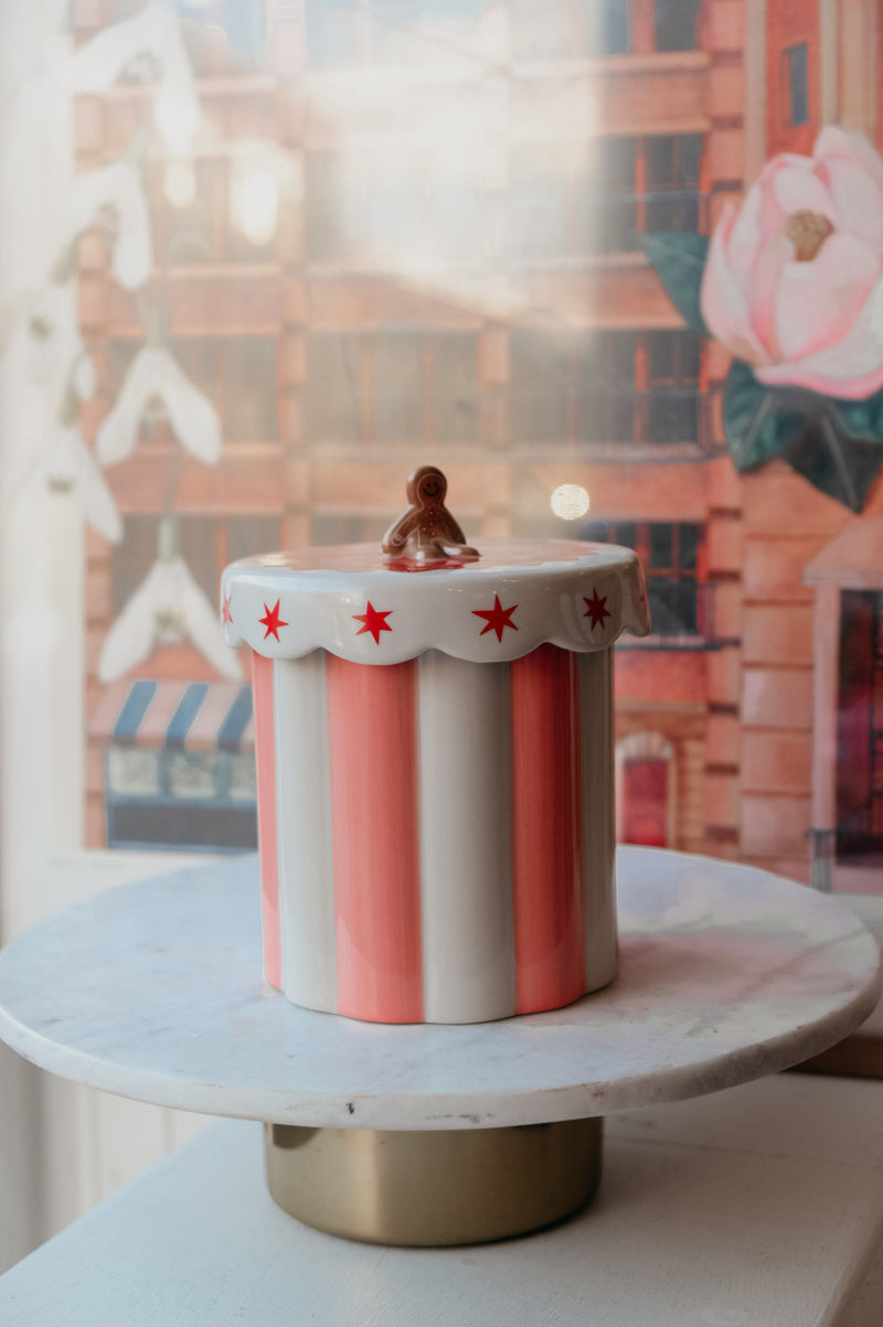 Alexia Gingerbread Pink and Red Stripe Jar