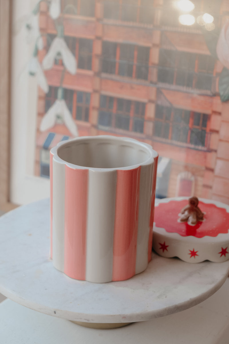 Alexia Gingerbread Pink and Red Stripe Jar