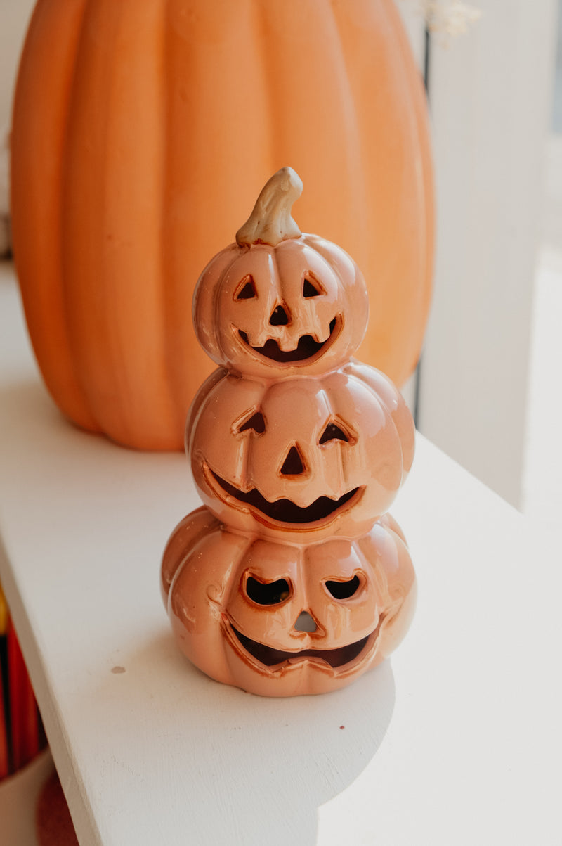Nina LED Light Stacked Halloweentown Terracotta Pumpkins