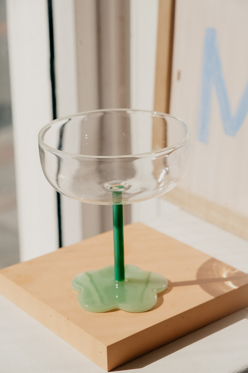 Elise Jade Green and Sage Green Flower Coupe Cocktail Glass