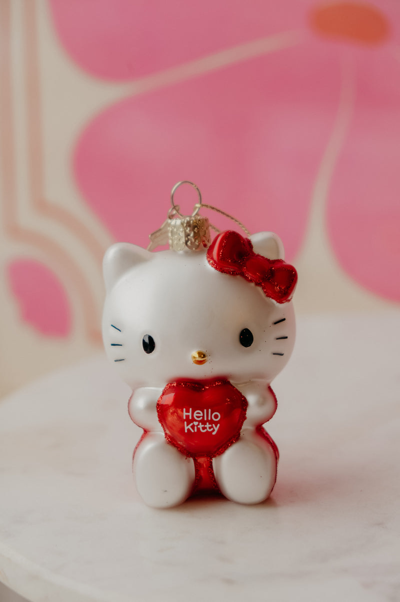 Hello Kitty Love Heart Glitter Glass Christmas Tree Ornament Bauble