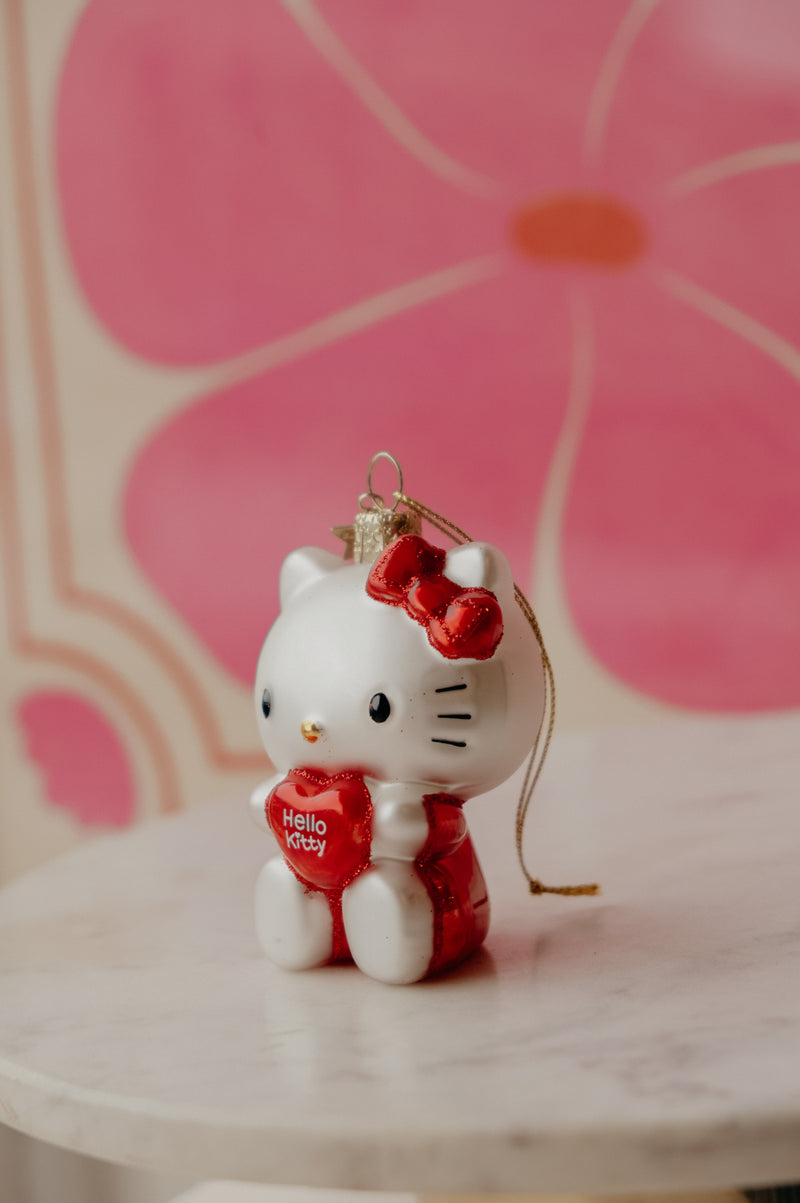 Hello Kitty Love Heart Glitter Glass Christmas Tree Ornament Bauble