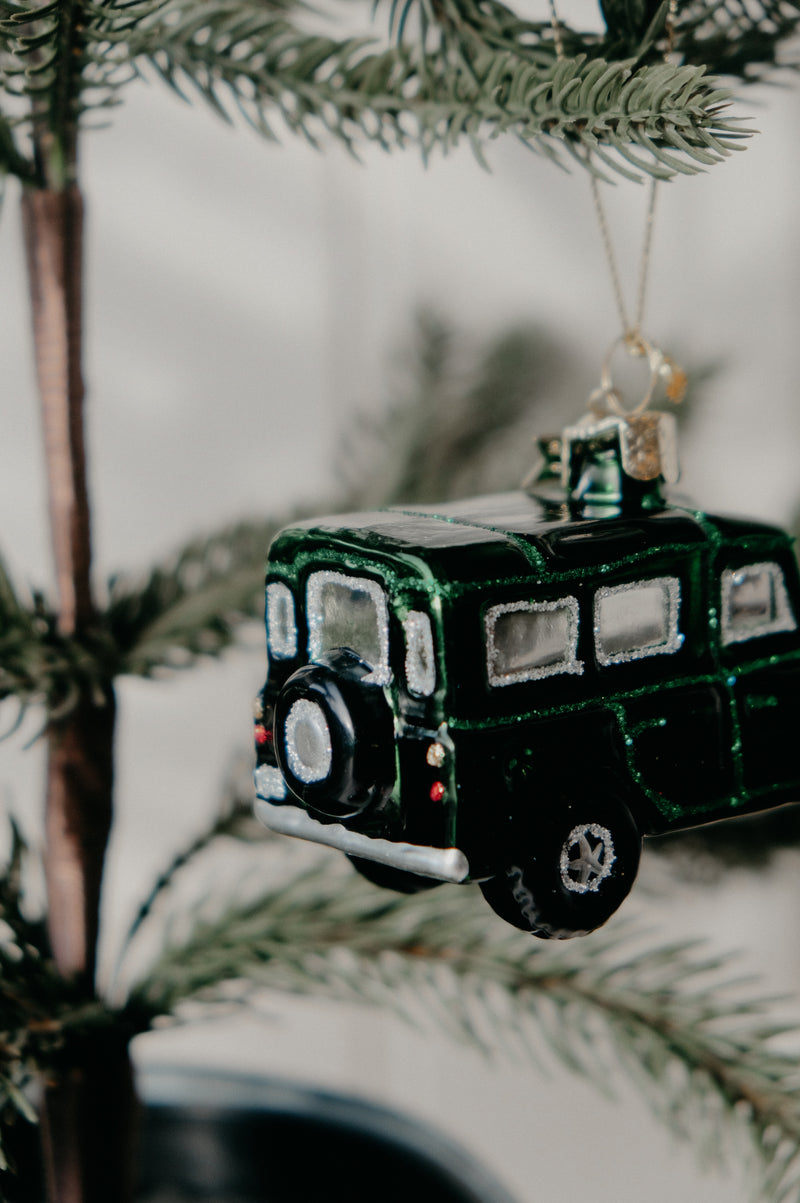 Taylor Land Rover Green Car Glitter Christmas Bauble Ornament