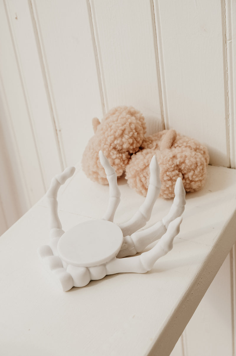 Sloan Skeleton Matt White Hand Candle Holder / Mug Coaster