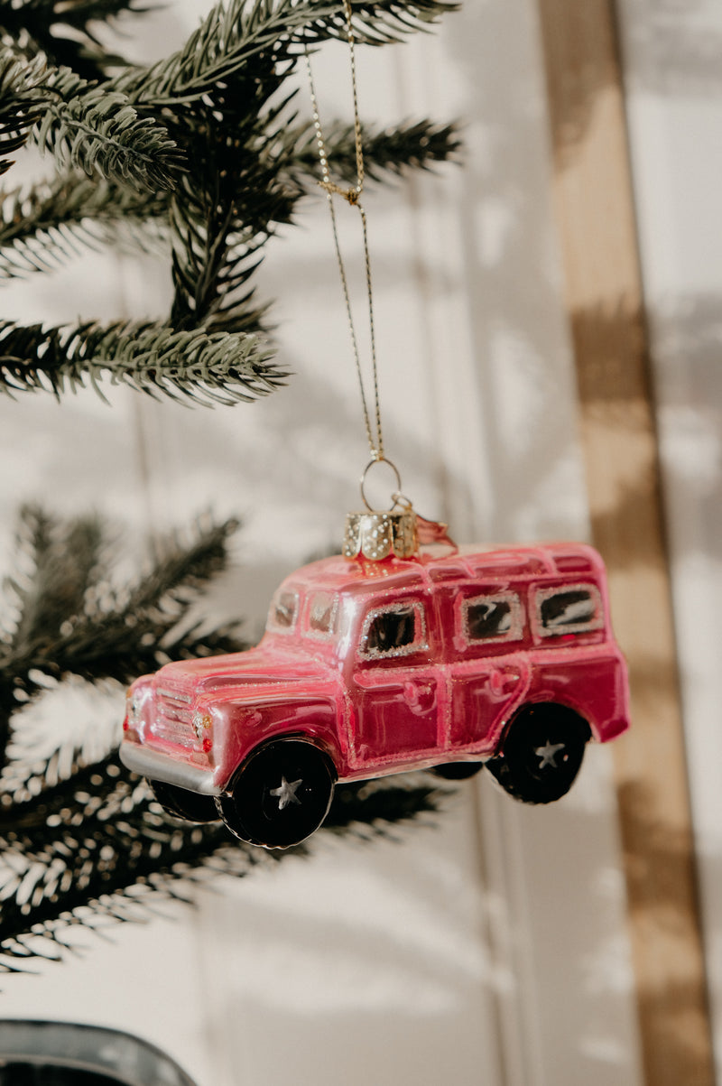 Taylor Land Rover Bubblegum Pink Car Glitter Christmas Bauble Ornament
