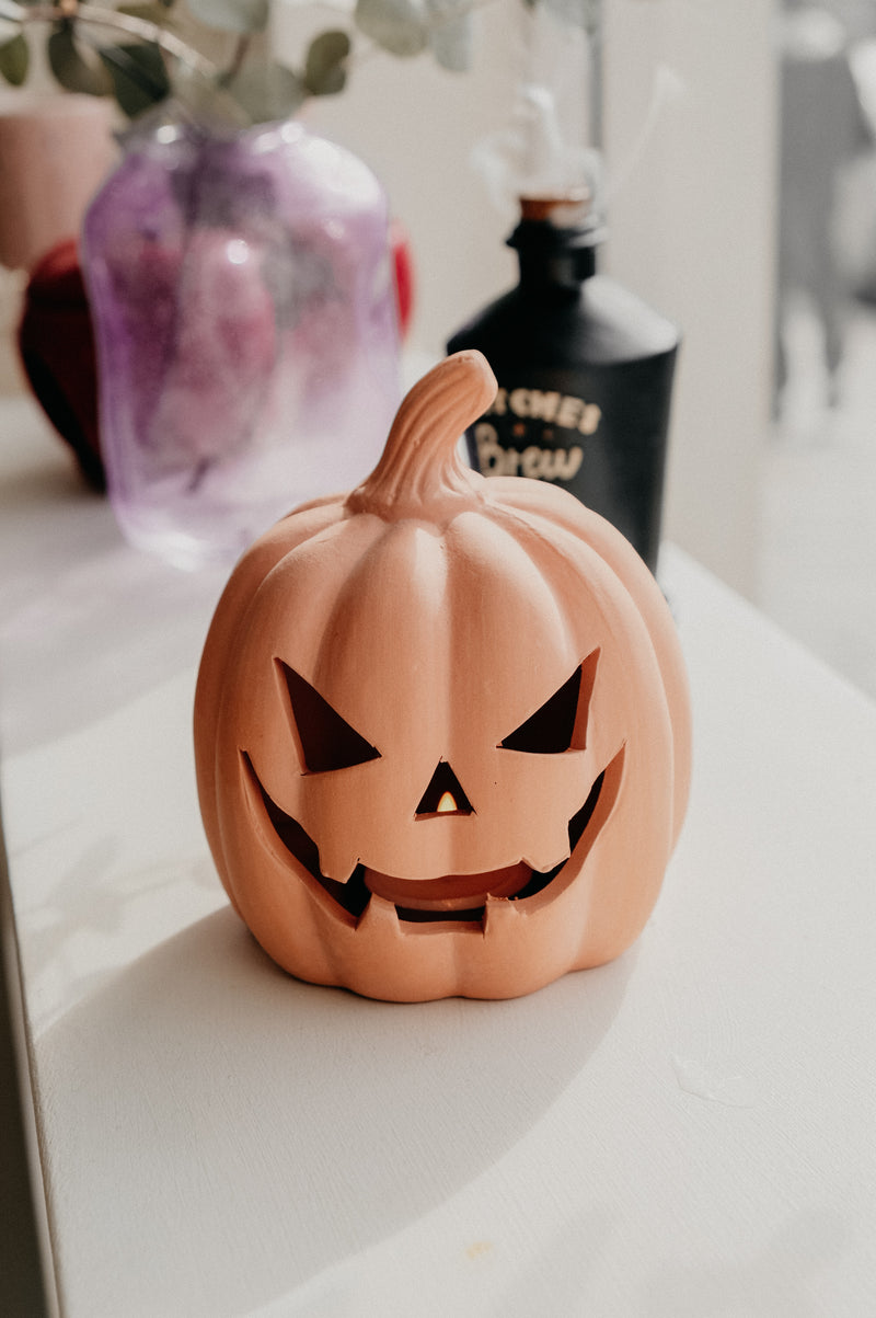 Maddie Terracotta Jack-o-Lantern Pumpkin Tealight Holder Halloween Autumn