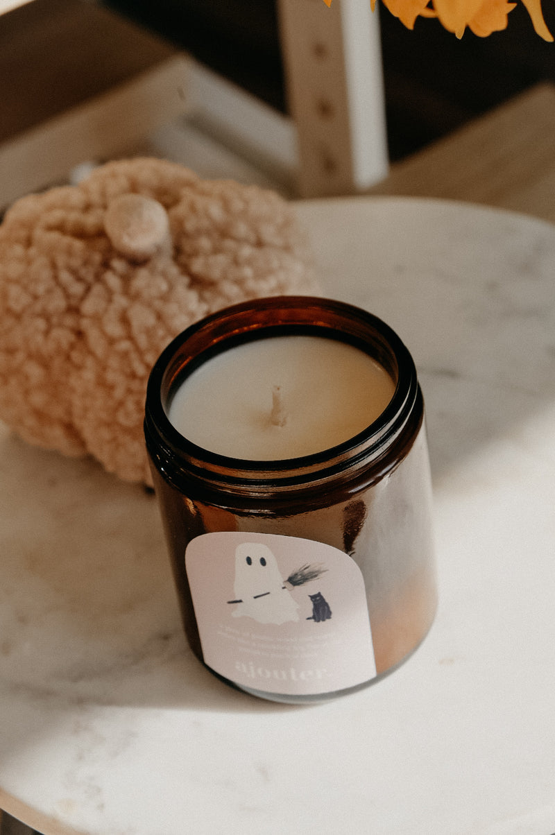 Ghost Log Fire and Pumpkin Halloween Autumn Soy Wax Candle