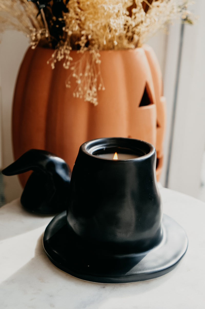 Winifred XL Witches Hat Black Flame Salem Halloween Soy Wax Candle