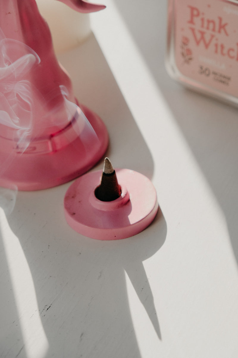 Pink Witches Hat Incense Burner + Cones