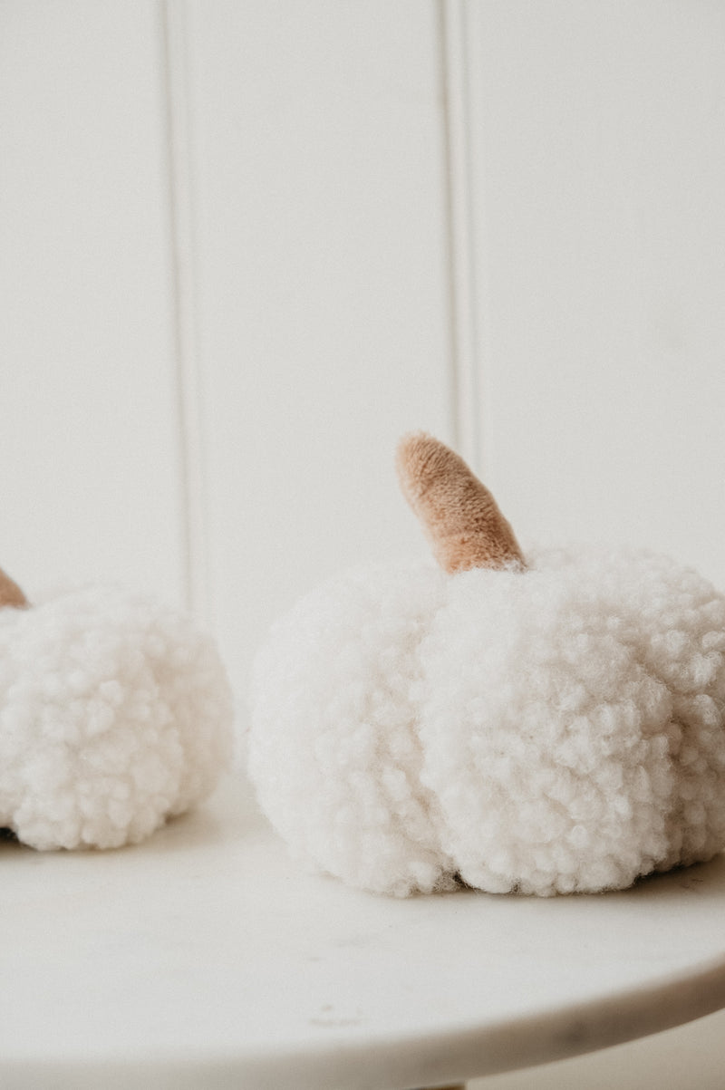 White Sherpa Pumpkin Halloween Autumn Decor /  Door Stop - 3 sizes