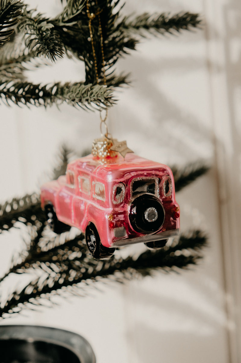 Taylor Land Rover Bubblegum Pink Car Glitter Christmas Bauble Ornament