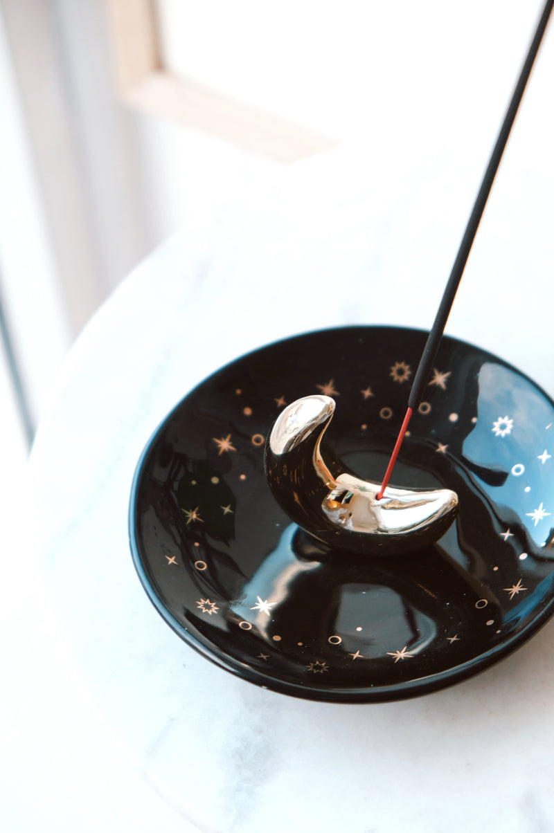Lindsay Black and Gold Crescent Moon Incense Dish Holder