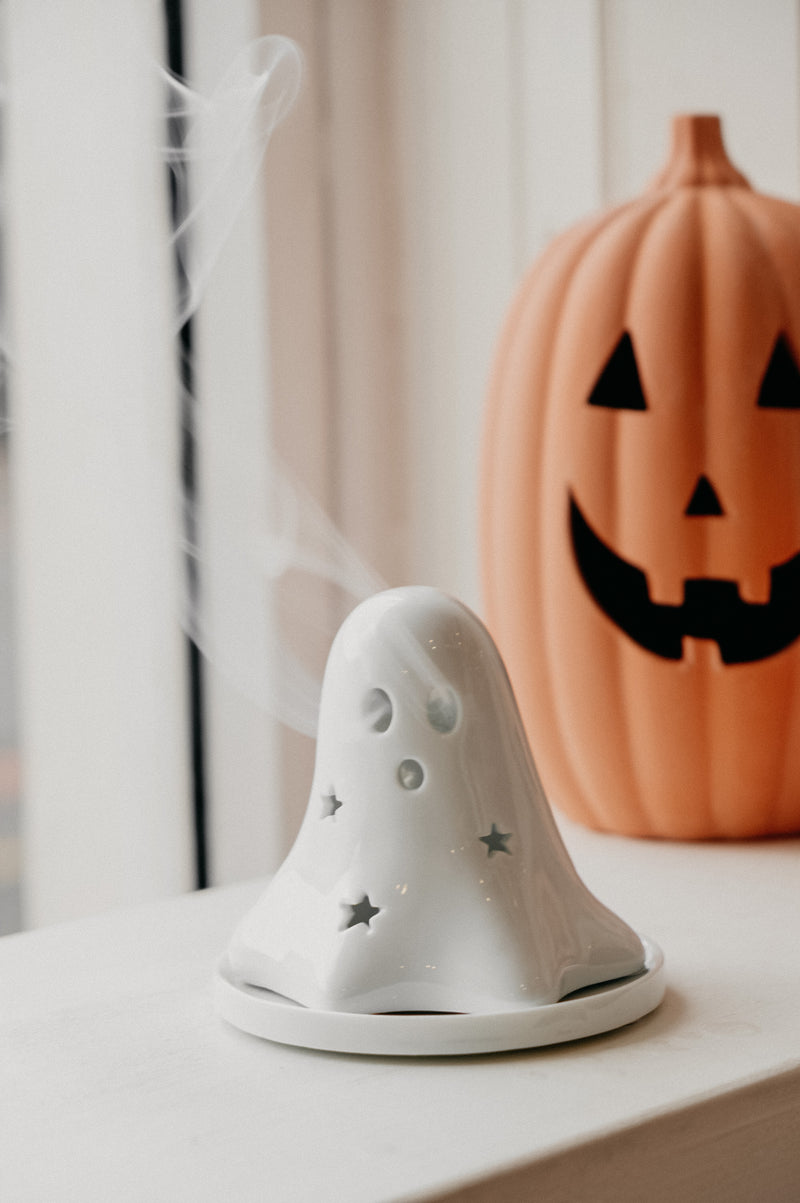Ghost Halloween Autumn Incense Cone Burner / Tealight Holder