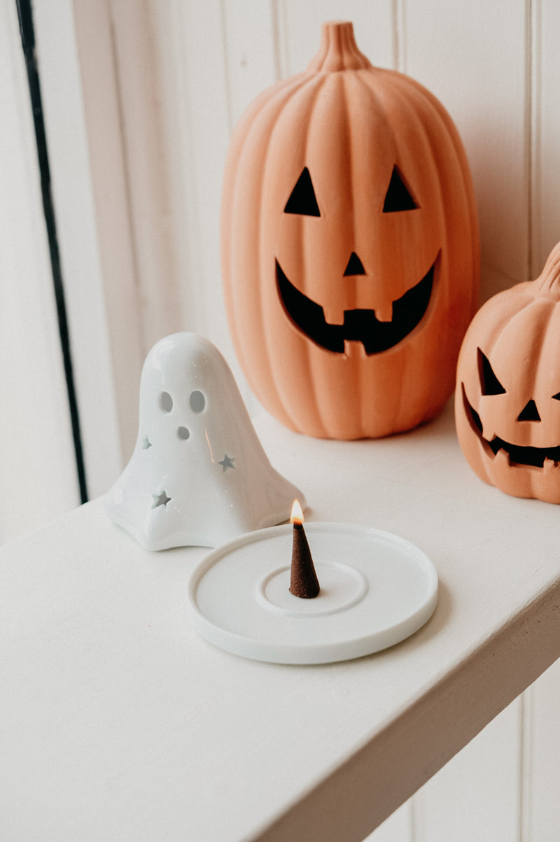 Ghost Halloween Autumn Incense Cone Burner / Tealight Holder