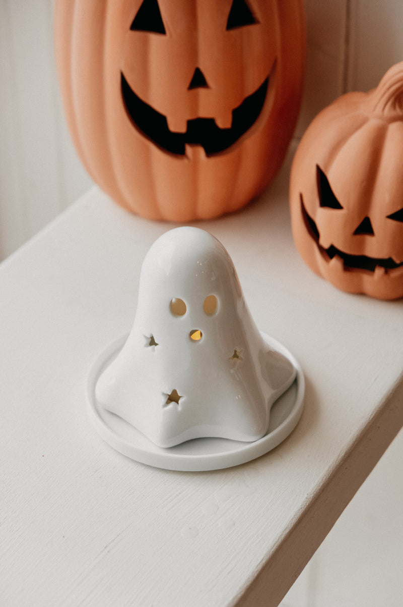 Ghost Halloween Autumn Incense Cone Burner / Tealight Holder