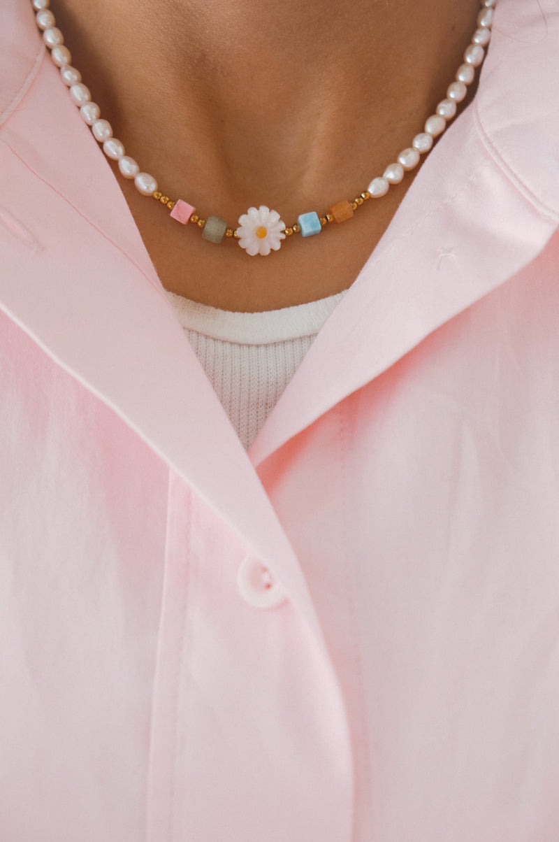 Gala Flower Pearl Beaded Necklace and Bracelet Set