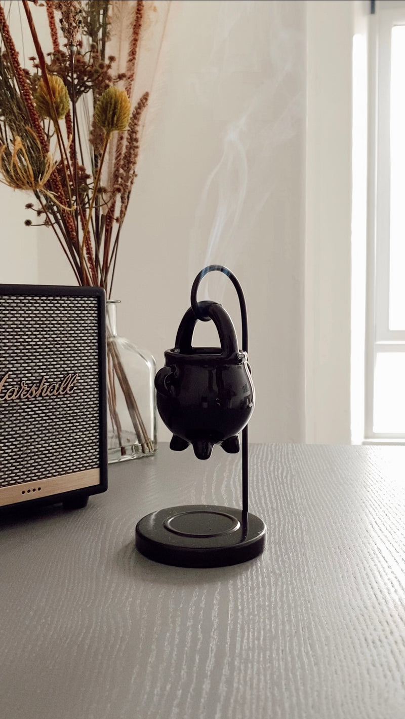 Cauldron Hanging Halloween Black Wax Melt Burner / Incense Cone Burner