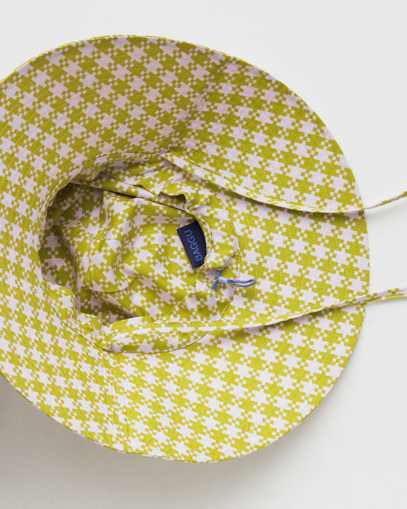 Alix Pistachio Green Gingham Soft Sun Packable Hat
