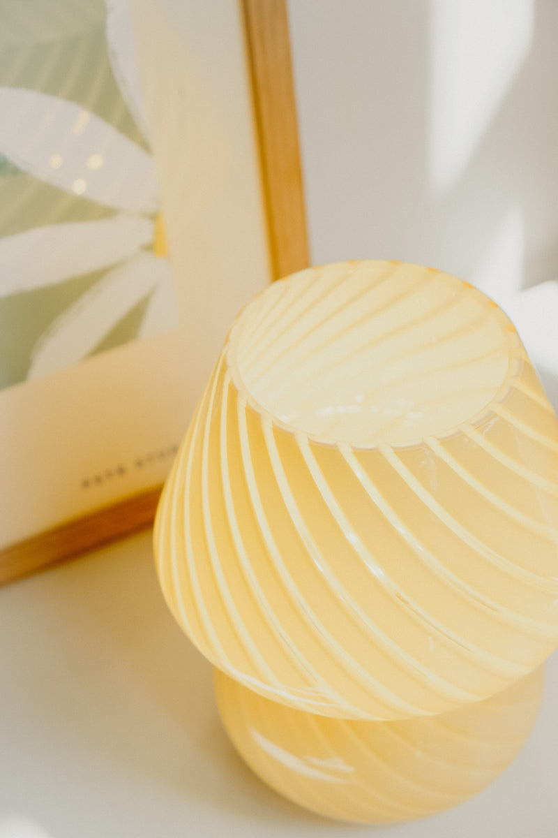 Anais Latte Cream Murano 70s Style Mushroom Stripe Glass Table Lamp