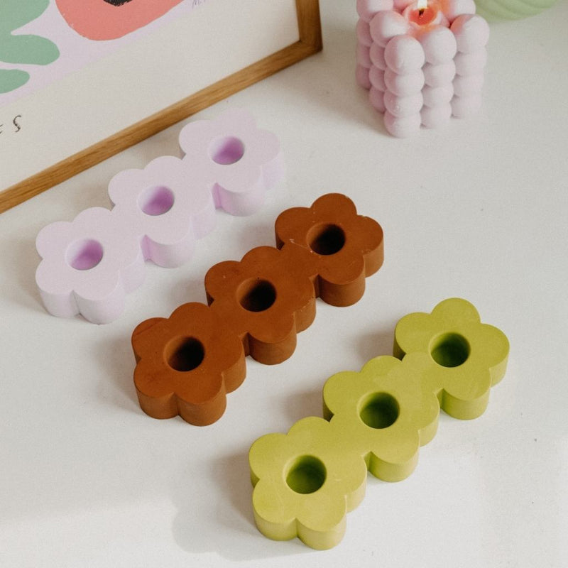 3 Chunky Flower Pillar Handmade Candle Holder