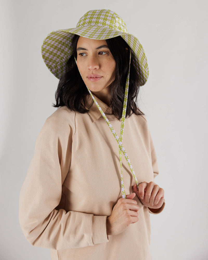 Alix Pistachio Green Gingham Soft Sun Packable Hat