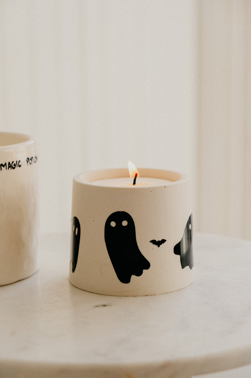 Pumpkin Cream Halloween Ghost Candle Black