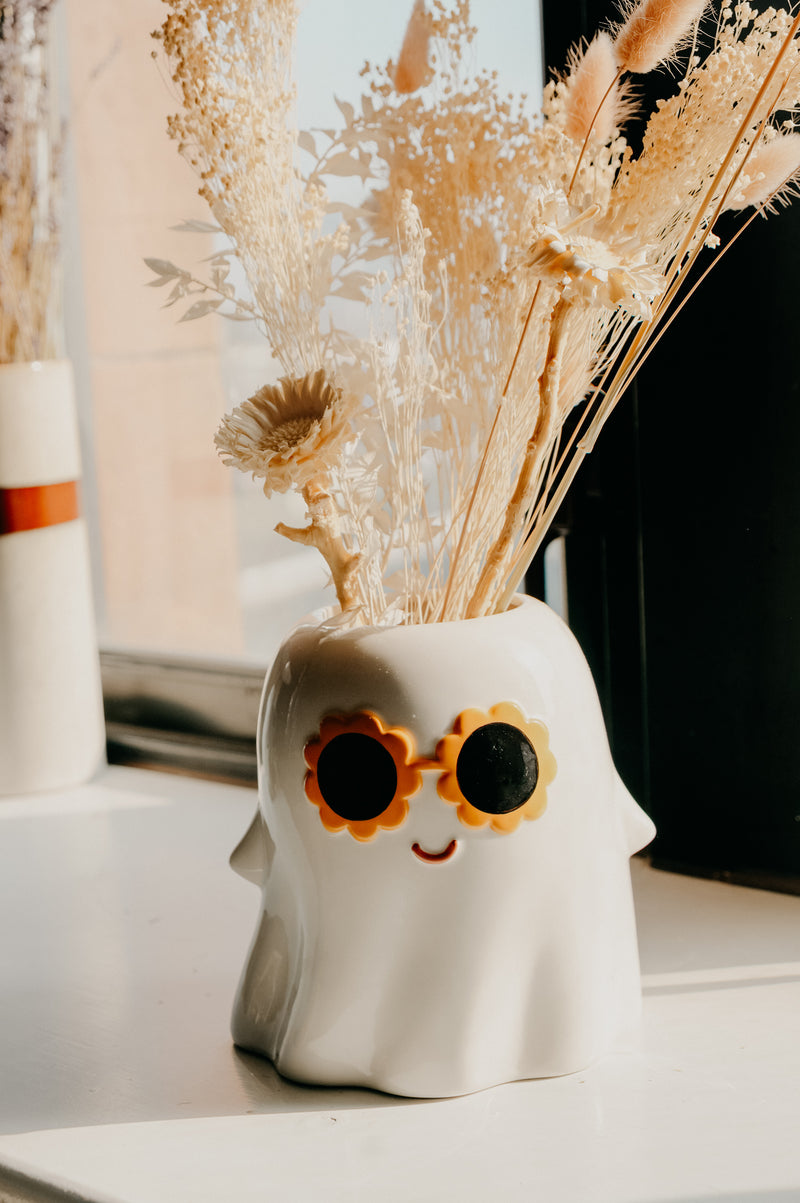 Hippie Halloween 60s Ghost Sunglasses Ceramic Vase