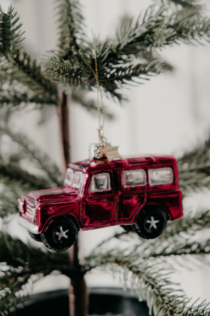 Taylor Land Rover Red Car Glitter Christmas Bauble Ornament