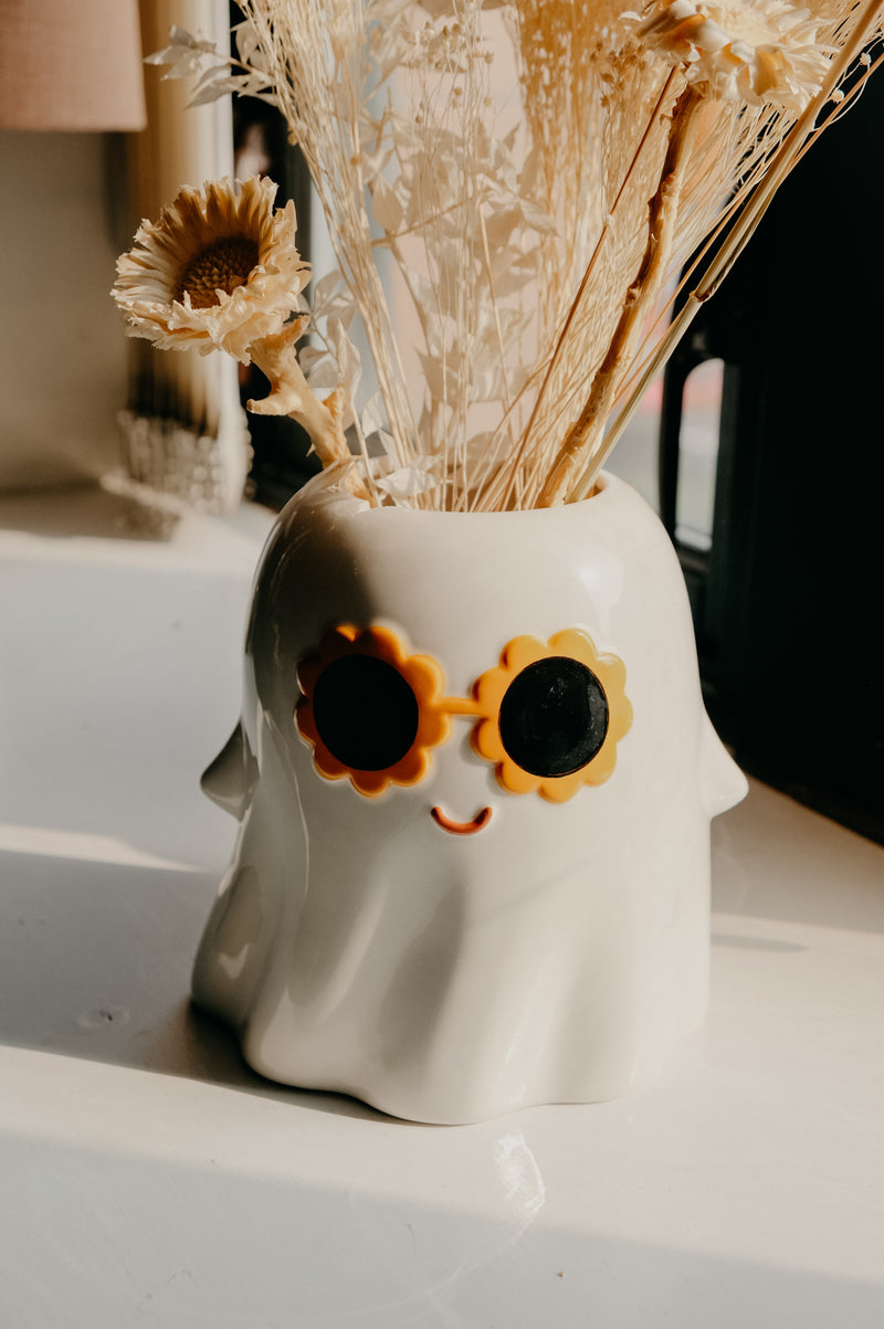Hippie Halloween 60s Ghost Sunglasses Ceramic Vase