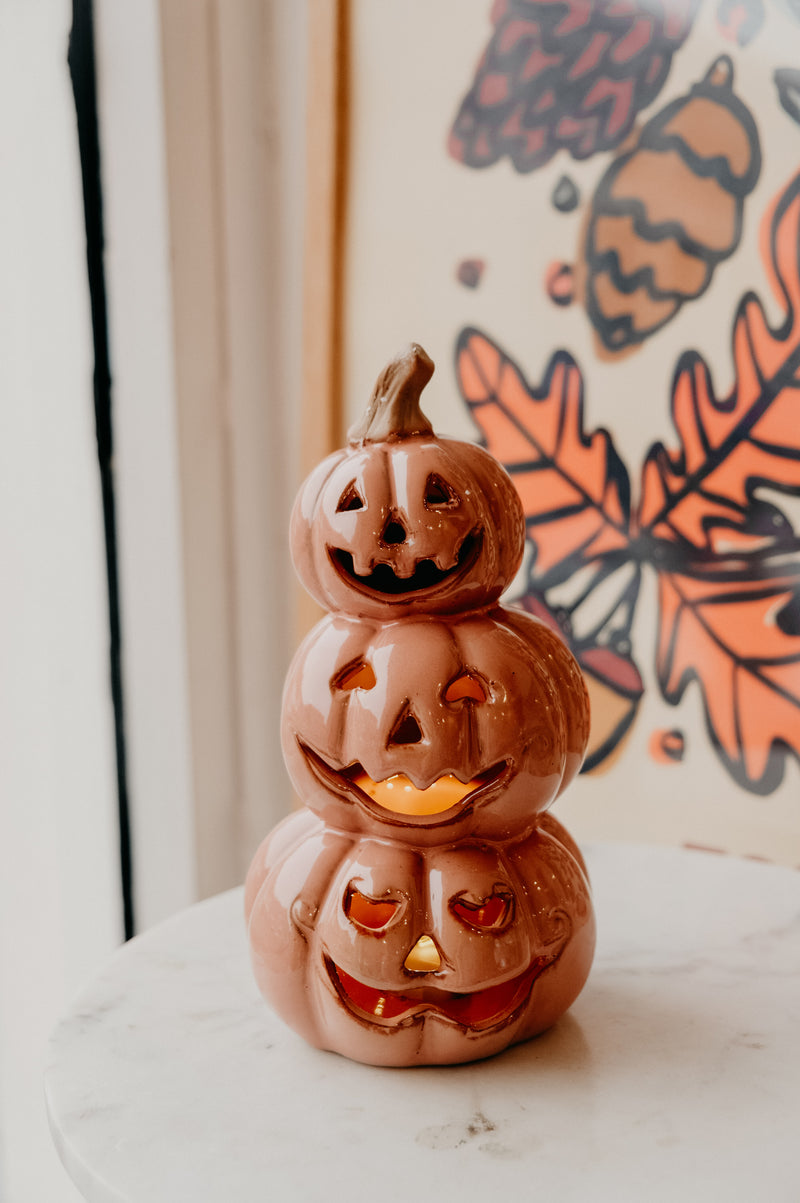 Nina LED Light Stacked Halloweentown Terracotta Pumpkins