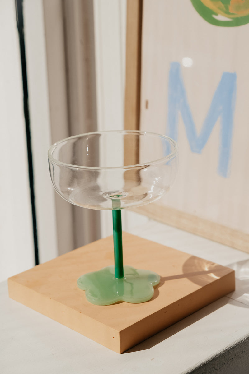 Elise Jade Green and Sage Green Flower Coupe Cocktail Glass