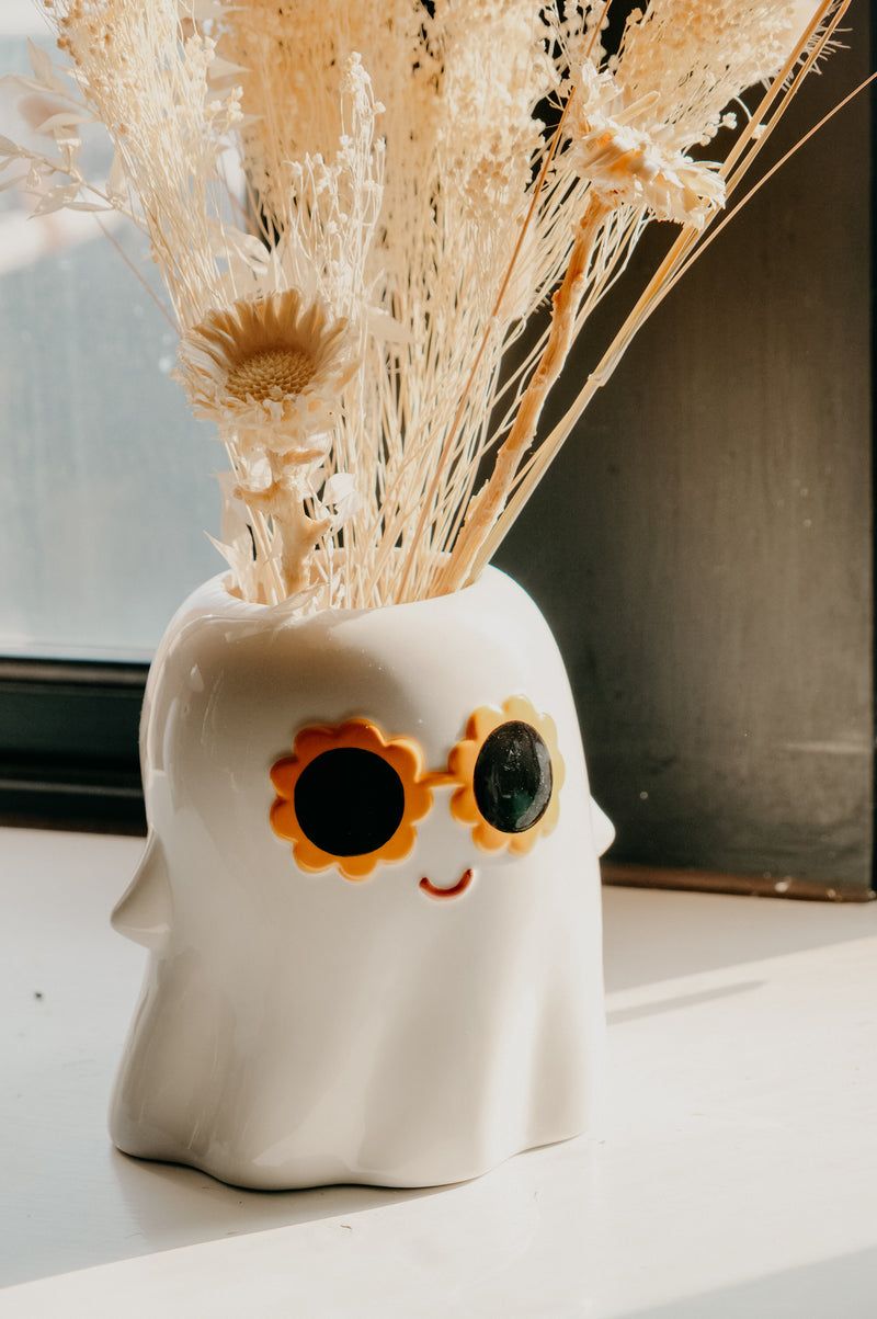 Hippie Halloween 60s Ghost Sunglasses Ceramic Vase