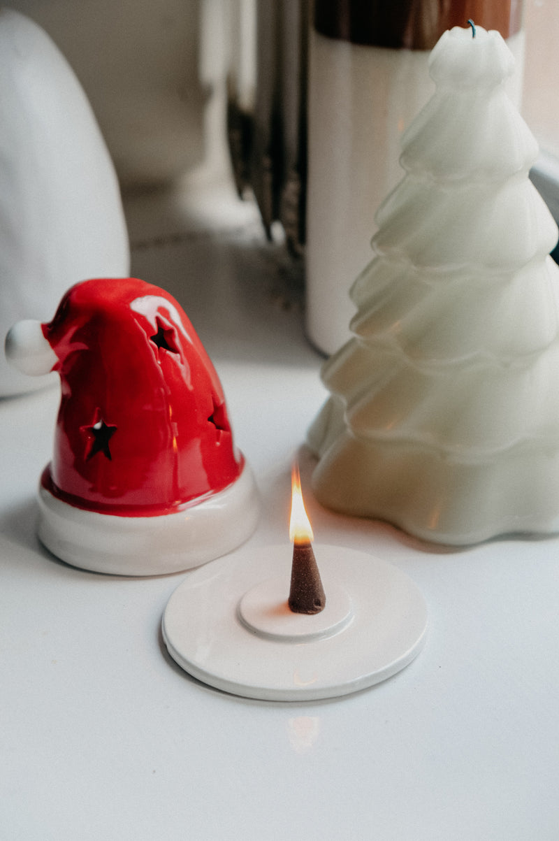 Santa Red Hat Christmas Star Incense Cone Burner / Tealight Holder