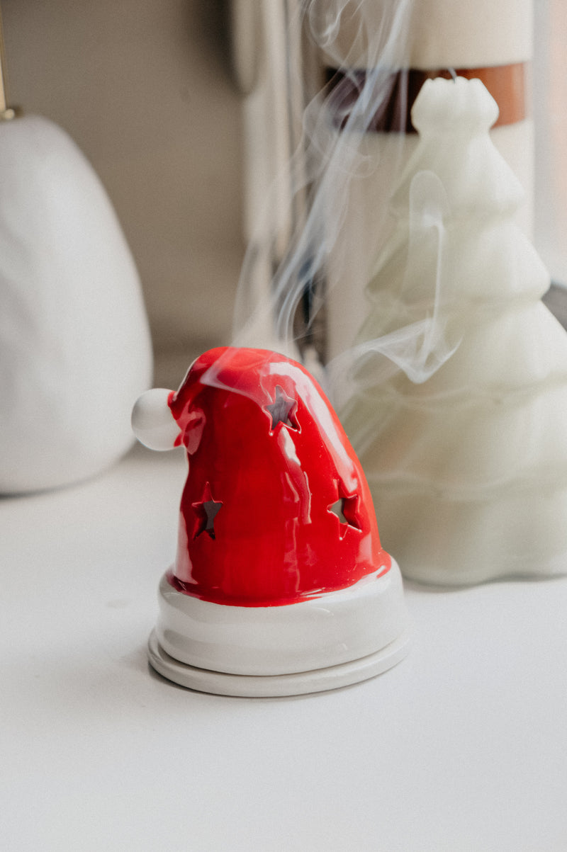Santa Red Hat Christmas Star Incense Cone Burner / Tealight Holder