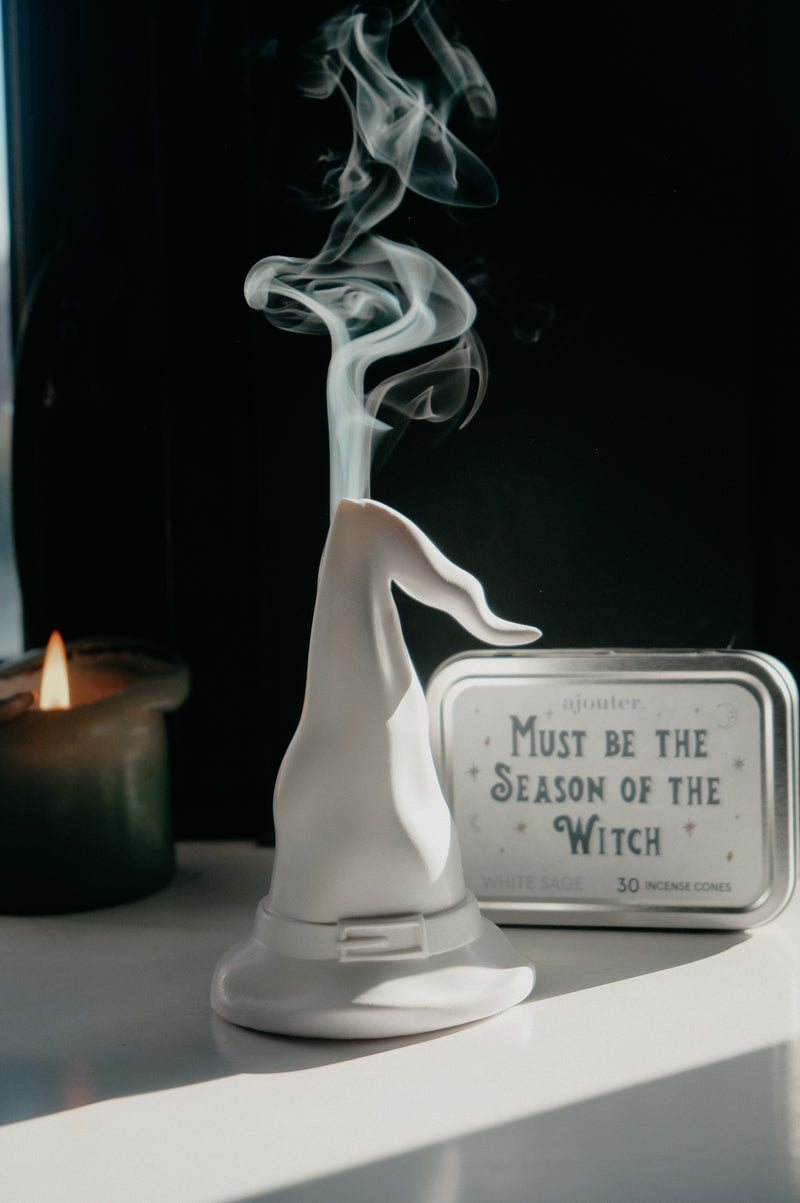 White Witches Hat Incense Burner + Cones