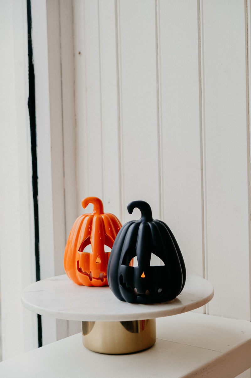 Connie Carved Halloween Pumpkin Lantern Tealight Holder