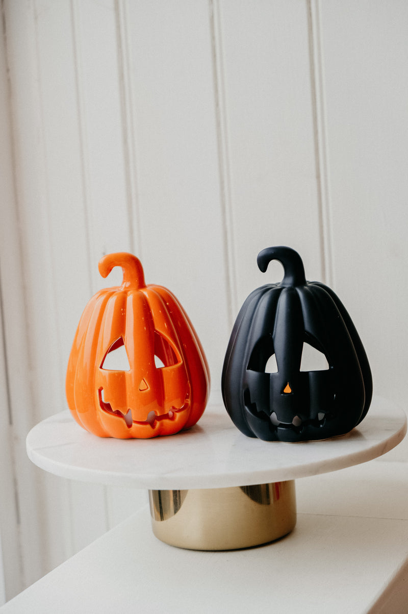 Connie Carved Halloween Pumpkin Lantern Tealight Holder