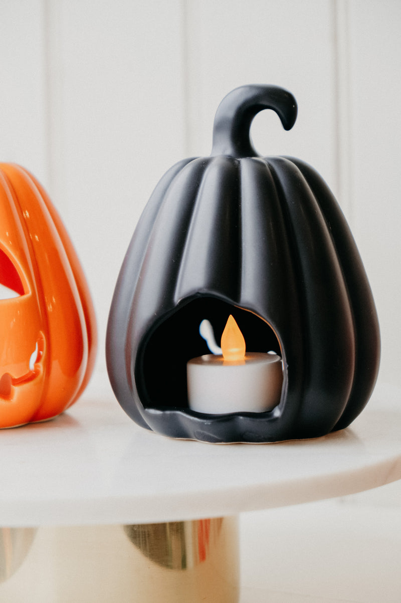 Connie Carved Halloween Pumpkin Lantern Tealight Holder