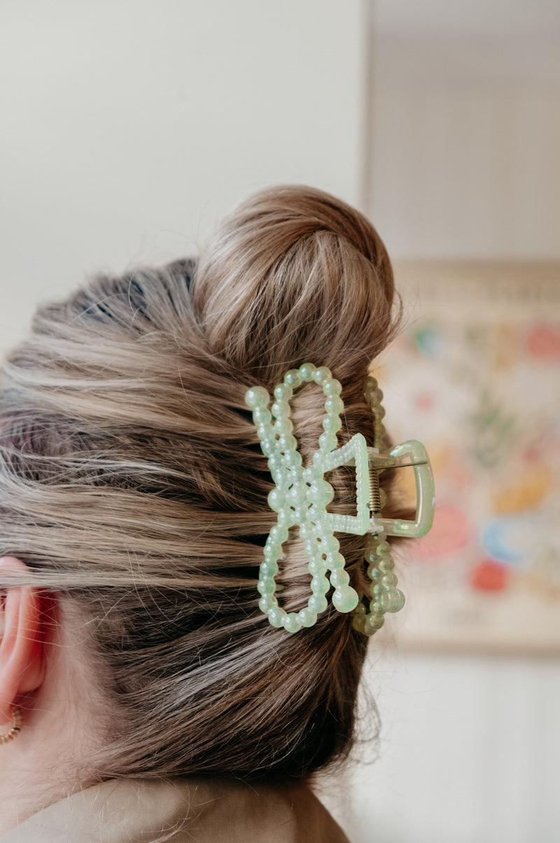 Alice Green Bow Pearl Hair Claw Clip