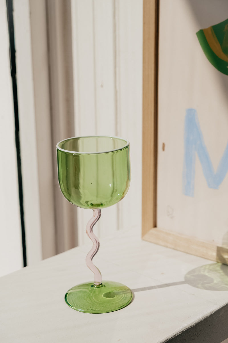 Yana Green and Pink Swirl Cocktail Glass