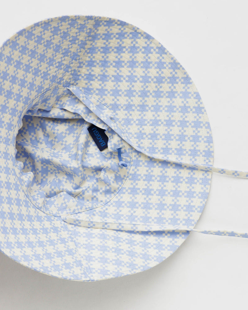 Alix Pastel Blue Gingham Soft Sun Packable Hat