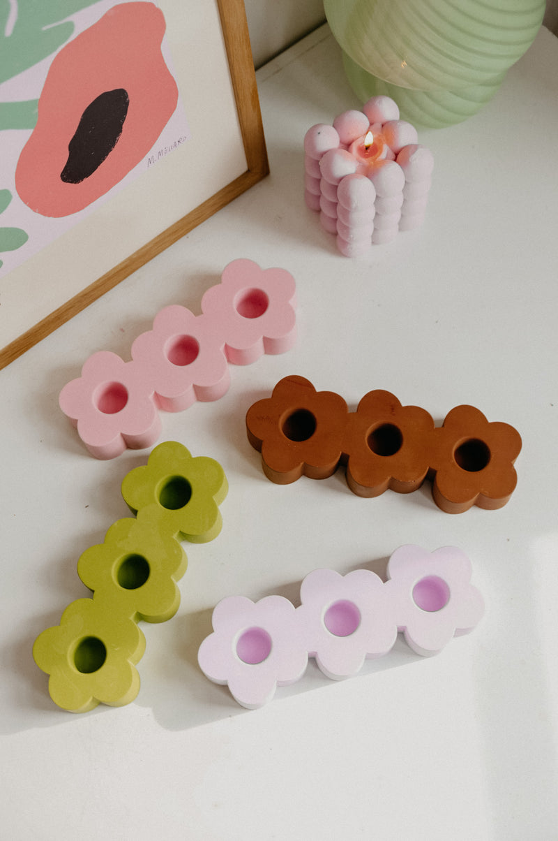 3 Chunky Flower Pillar Handmade Candle Holder