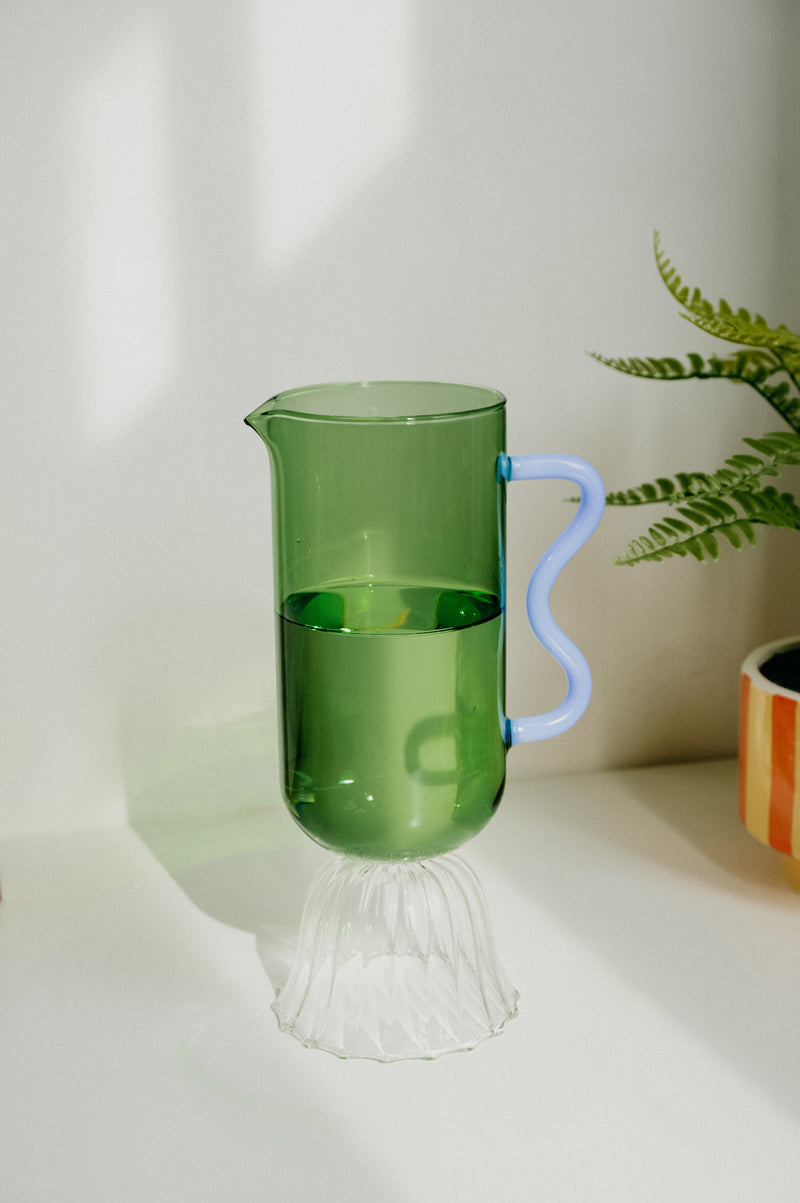 Alie Green and Blue Glass Carafe Jug